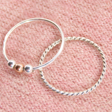 Sterling Silver Anxiety/Fidget Ring and Silver Twist Ring Set