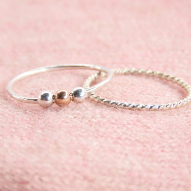 Sterling Silver Anxiety/Fidget Ring and Silver Twist Ring Set