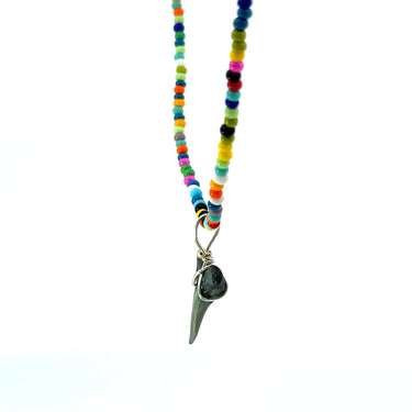 Rainbow Beaded Shark Tooth Necklace