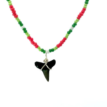 Watermelon Beaded Shark Tooth Necklace