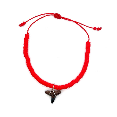 Red Vinyl Disk Shark Tooth Bracelet