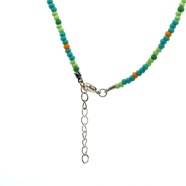 Blue and Lime Green Beaded Shark Tooth Necklace