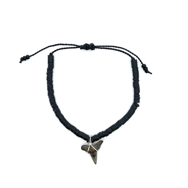 Black Vinyl Disk Shark Tooth Bracelet