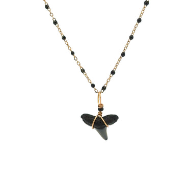 Dainty Black Enamel Satellite Shark Tooth Necklace