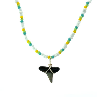 Multi Light Colored Beaded Shark Tooth Necklace