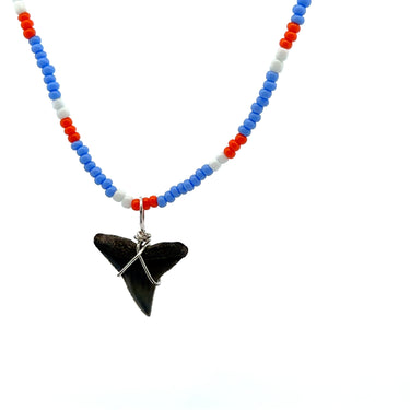 Periwinkle and Orange Beaded Shark Tooth Necklace