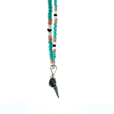 Turquoise and Dusty Rose Beaded Shark Tooth Necklace