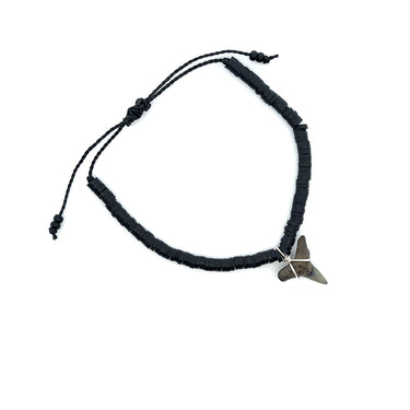 Black Vinyl Disk Shark Tooth Bracelet