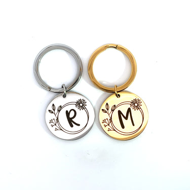 Daisy Initial Keychain Double Sided