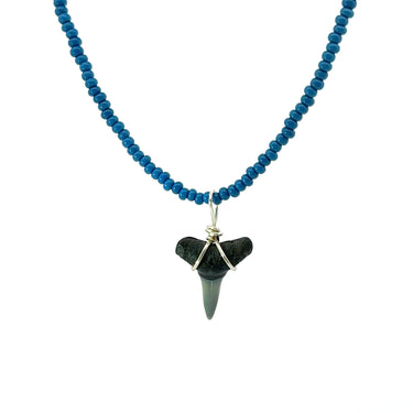 Navy Beaded Shark Tooth Necklace