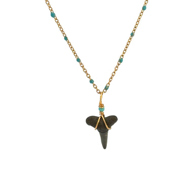 Turquoise Color Enamel Satellite Shark Tooth Necklace