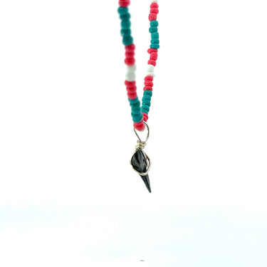 Turquoise and Hot Pink Beaded Shark Tooth Necklace