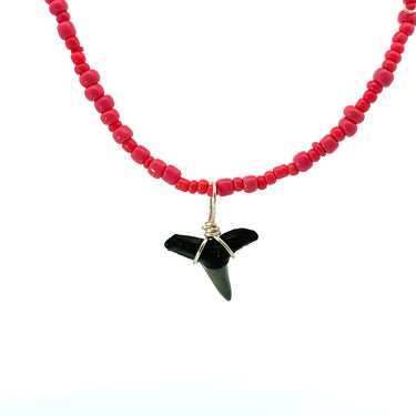 Hot Pink Beaded Shark Tooth Necklace