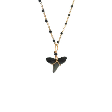 Dainty Black Enamel Satellite Shark Tooth Necklace