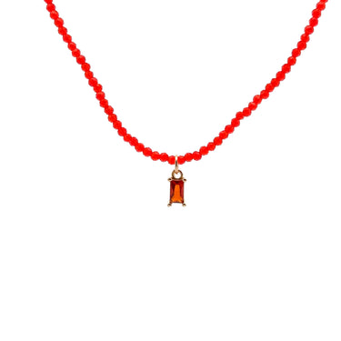 Dainty Redish Orange Crystal Beaded Necklace