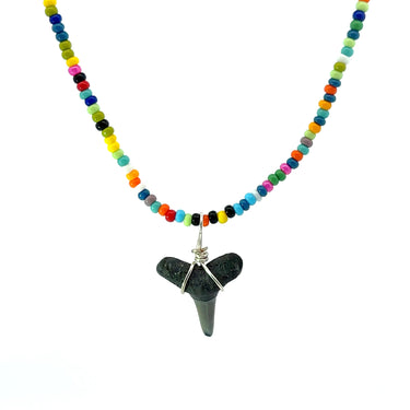 Rainbow Beaded Shark Tooth Necklace