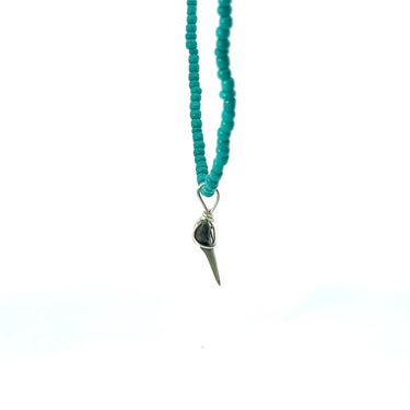 Dark Turquoise Colored Beaded Shark Tooth Necklace