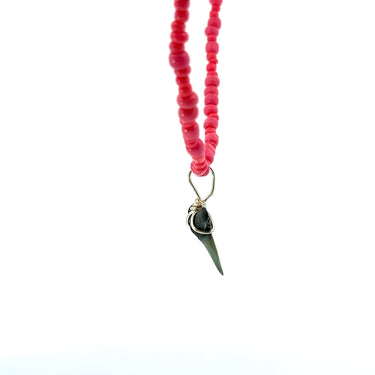 Hot Pink Beaded Shark Tooth Necklace